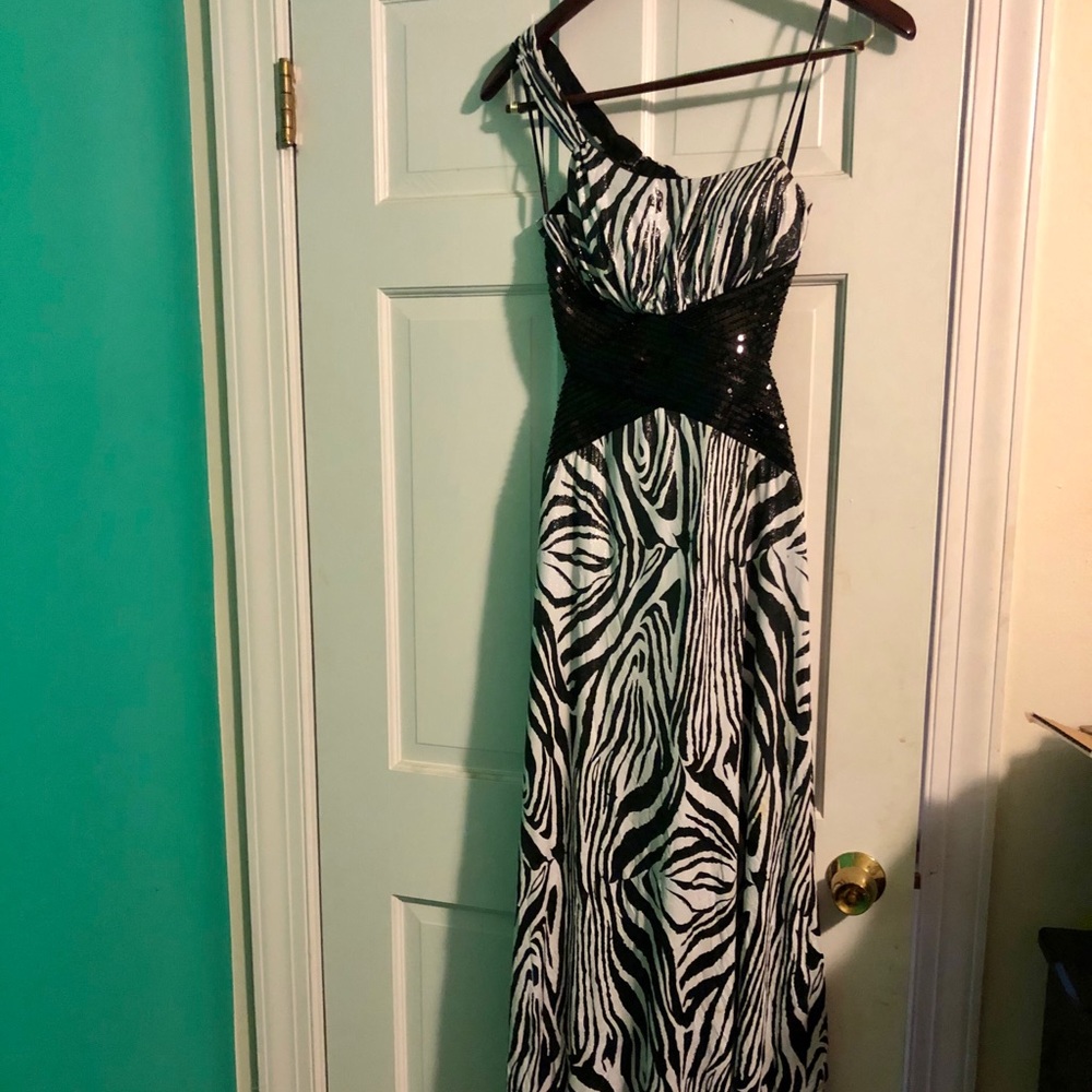 Masquerade full length zebra sequined formal dress